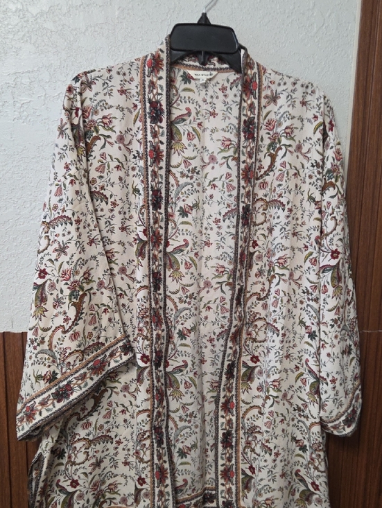 Max Studio Tops - Max Studio Cream Floral Open Front Kimono with Multicolor Motif